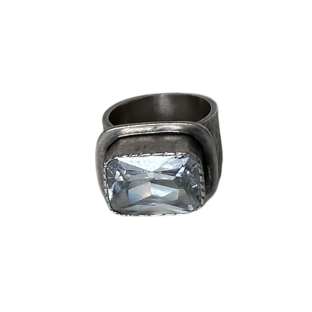 Silpada Retired R1860 Sterling Silver Oxidized Matte Rectangular CZ Ring size 5